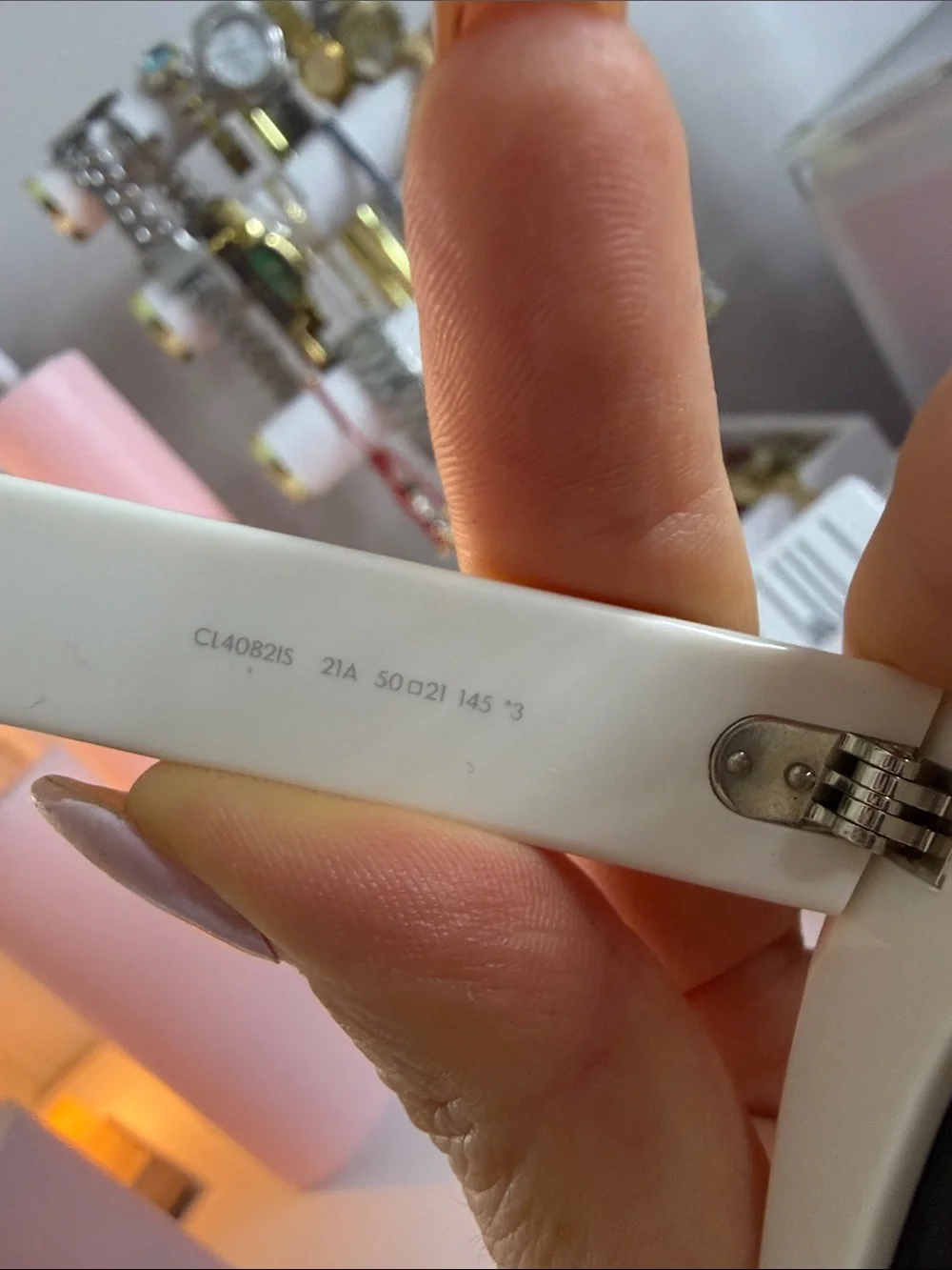 Celine White Rectangular Sunglasses with Crystal Trim and Dark Lenses
